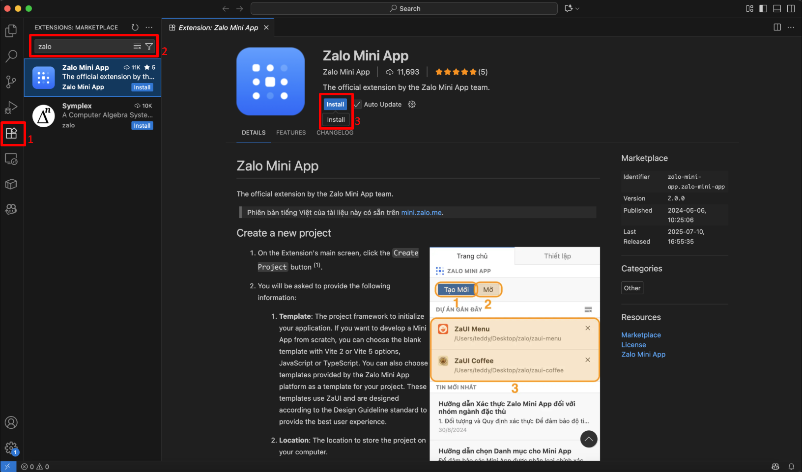 Cài đặt Extension