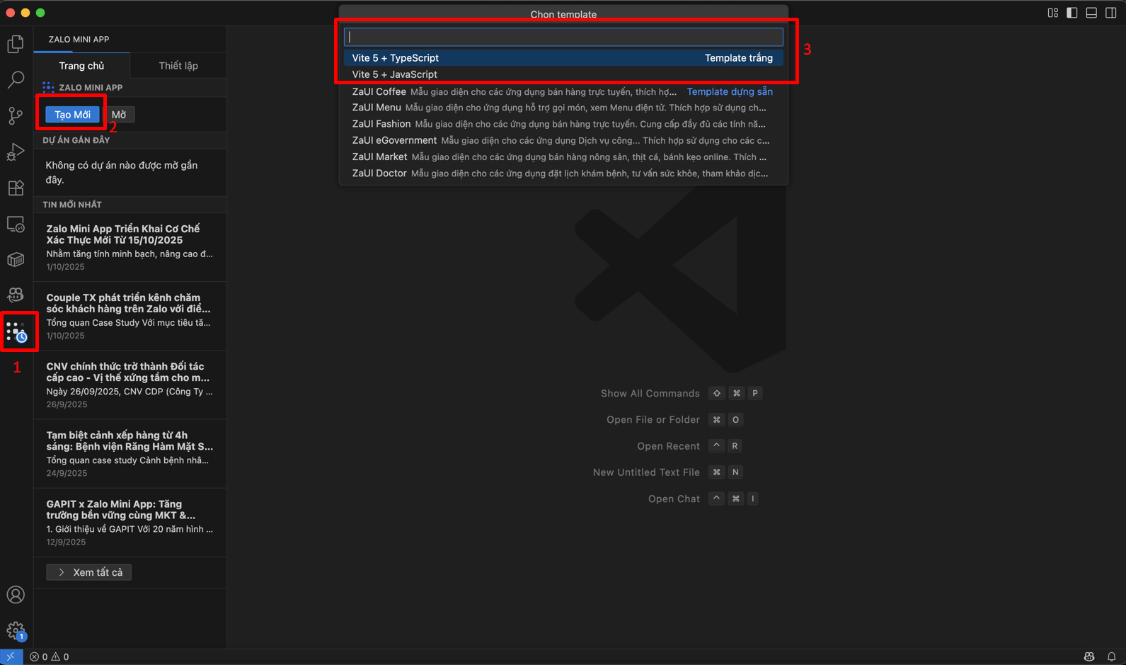 Tạo dự án mới