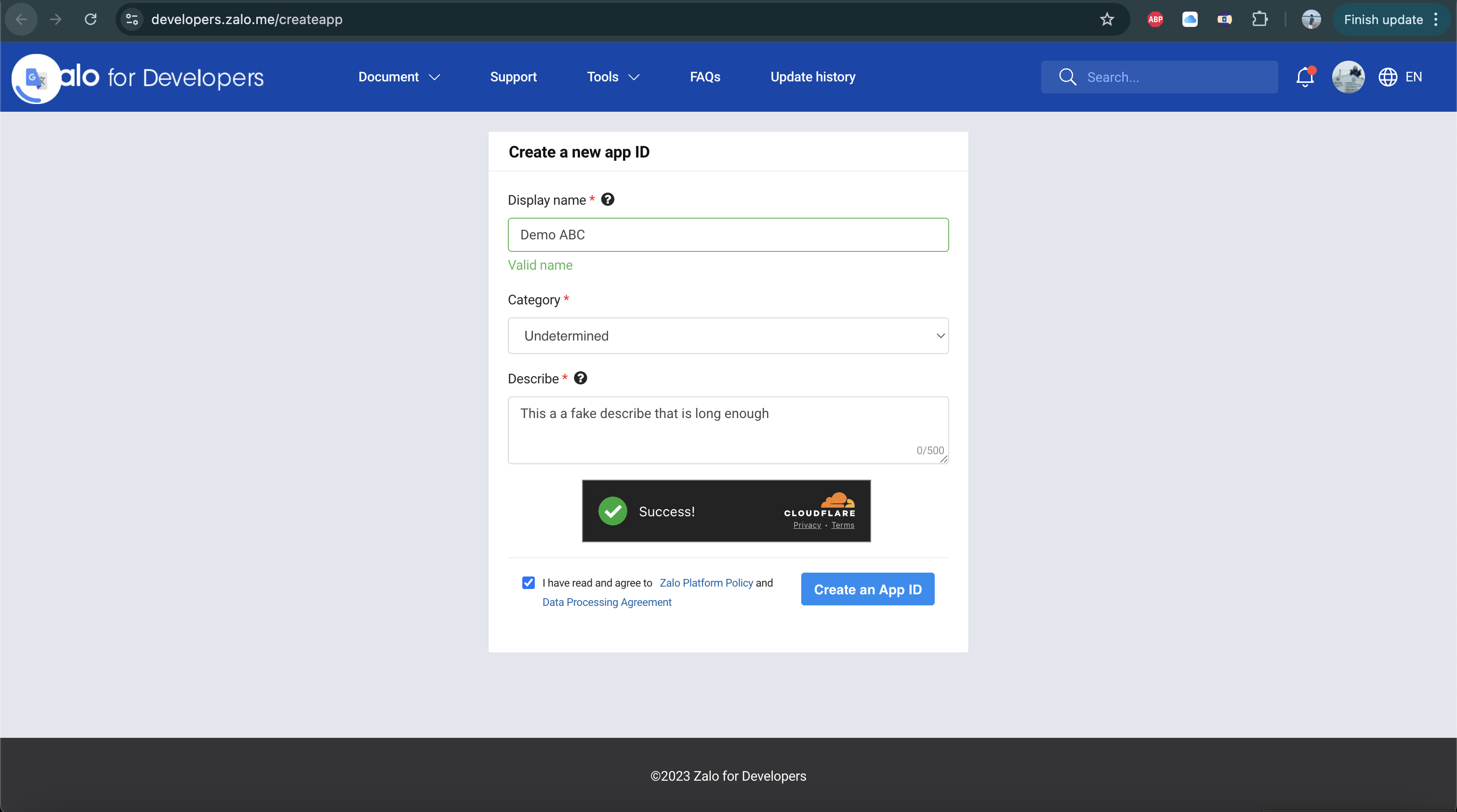 Cấu hình Zalo App