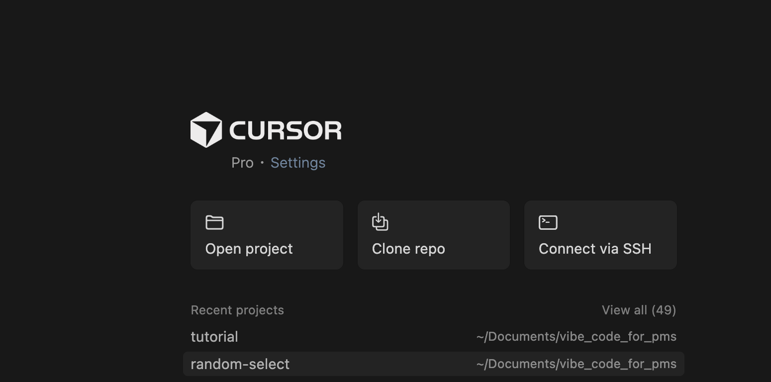 Mở dự án trong Cursor